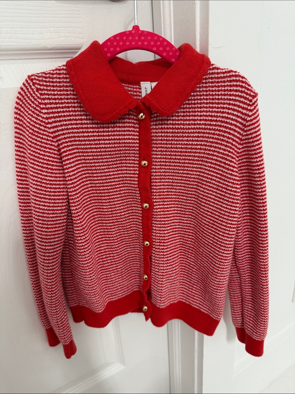 Janie and Jack Red and White Striped Collared Cardigan Sweater